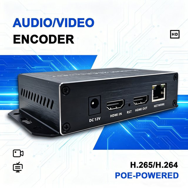 Tuoying HD-Audio-Video-Encoder mit H.265/H.264 HD-zu-IP-Konvertierung, PoE-Betrieb, Loop-Out-Funktion und Multi-Plattform-Live-Streaming in Schwarz - Bild 1