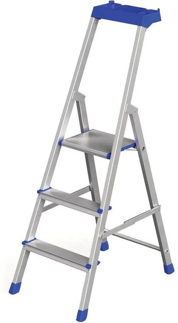 Werner Stufenstehleiter Pro Smart 3 Stufen aus Aluminium in Silber mit Trays und Gummifüßen - Bild 1