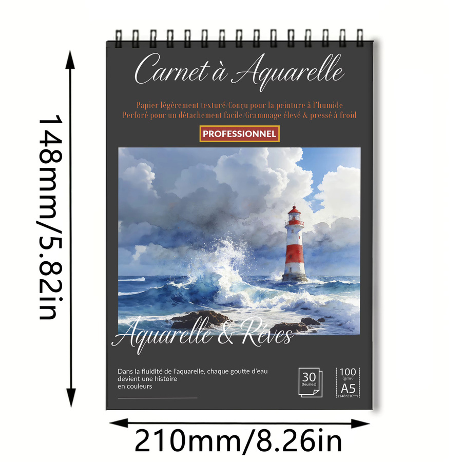 Spiralgebundenes Kunstskizzenbuch A5 mit schwarzem Hardcover und Küstenleuchtturm-Print, säurefreies Papier für Künstler und Studenten - Bild 2