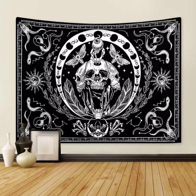 VIKAMA Dark Queen Wandteppich Skelettsterne in Schwarz als mystische Gothic Wanddekoration B/H: 60 x 40 cm - Bild 1