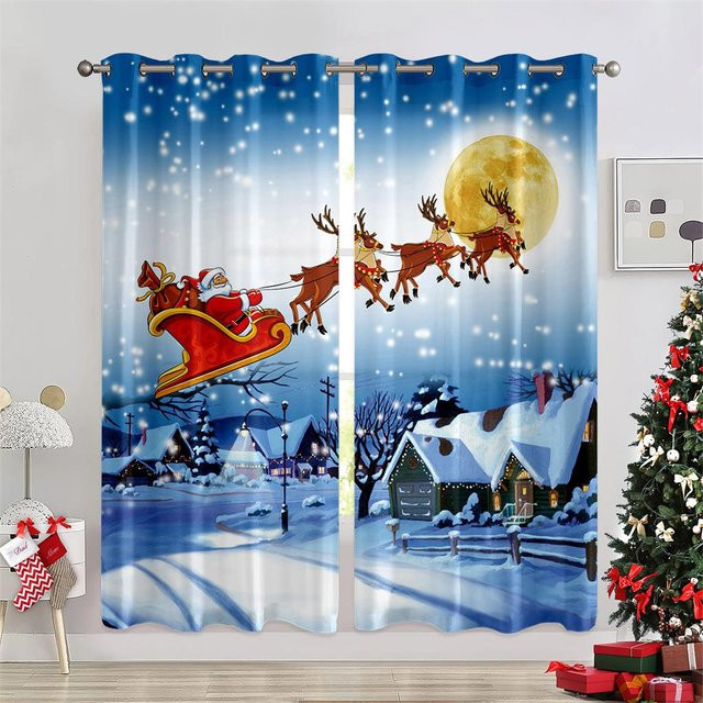 2er-Set Weihnachts-Vorhänge mit 3D-Design, Rote Glocken und Schneeflocken, Polyester, B: 50 cm, H: 130 cm - Bild 1