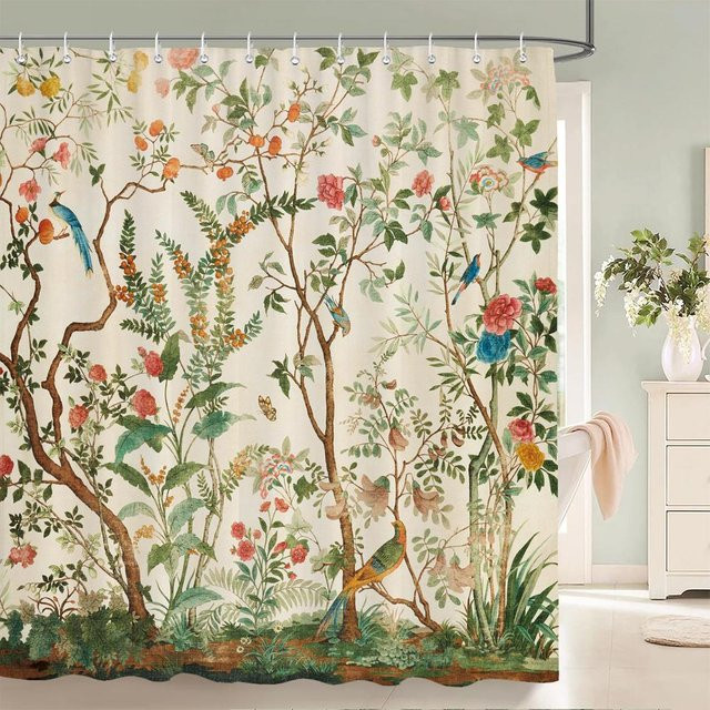 Baifenbai Home Furnishing Wasserdichter Duschvorhang mit Blumenmuster aus Polyester, B: 210 cm, H: 180 cm - Bild 1