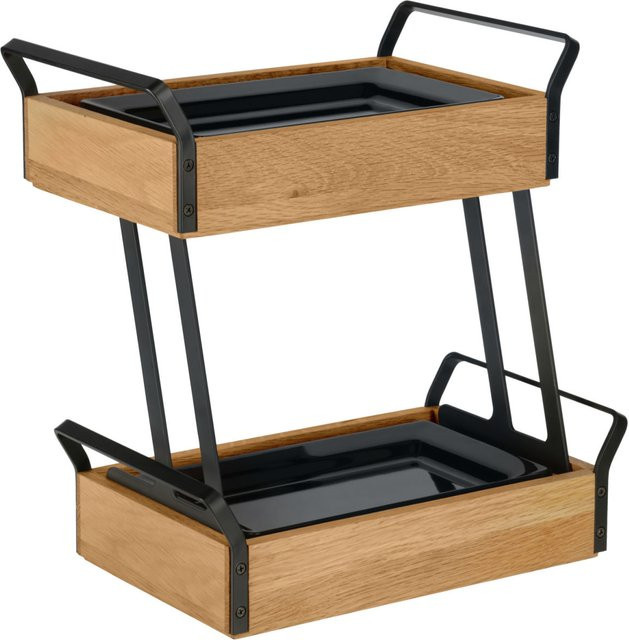 VEGA Buffet-Kühltablett Esino niedrig, zweistöckig, 2x GN 1/4, Melamin, eiche/schwarz, B/T/H: 35,4 x 21,0 x 36,9 cm - Bild 1