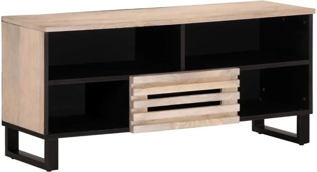 vidaXL TV-Schrank aus Massivholz Mango und Stahl im Industrie-Stil, Hellbraun, B/T/H: 100 x 34 x 46 cm - Bild 1