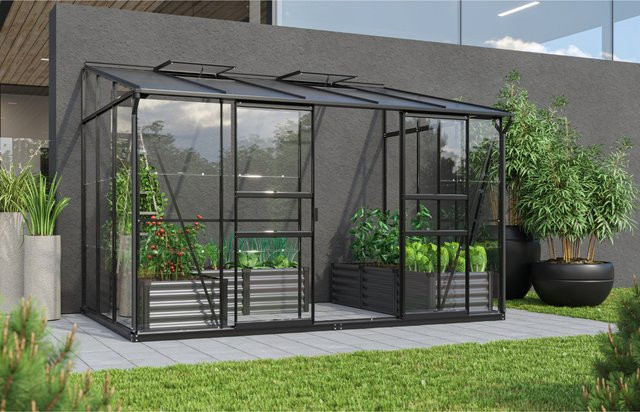 Vitavia Anlehn-Gewächshaus Osiris 6500 in Schwarz mit Pultdach und Doppel-Schiebetür, 6,5 m² - Bild 1