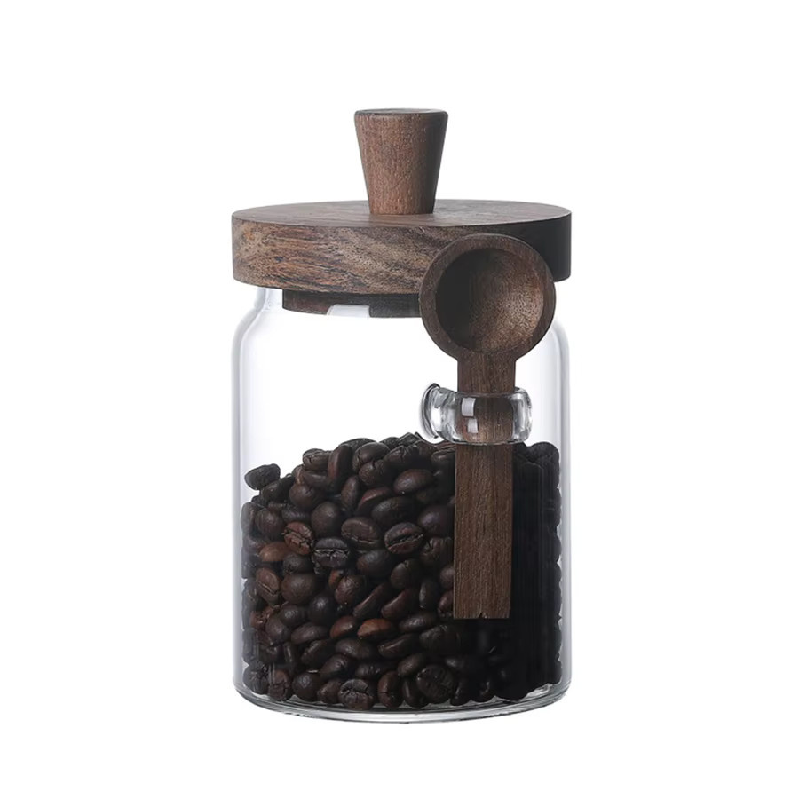Luftdichter Lebensmittelaufbewahrungsbehälter aus Glas mit Holzdeckel, transparentes Vorratsglas für Zucker, Kaffee oder Süßigkeiten, 0,4 l - Bild 3