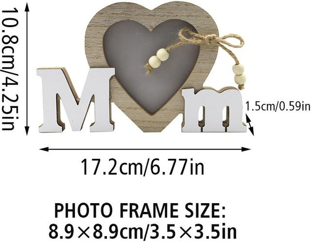 Holz-Fotorahmen mit Herz-Muster und englischen Buchstaben in Grau und Weiß für die Tischdekoration - Bild 1