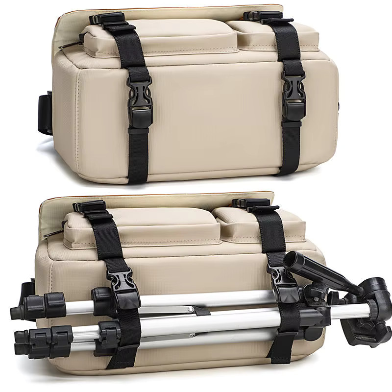 Leichte JINNUOLANG Einschulter-Kameratasche für SLR-Kameras zum Reisen in Orange und Beige - Bild 4