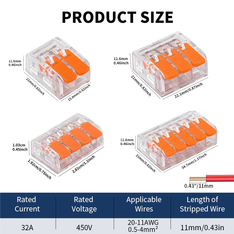 JINH 30er Set Schnelle Hebel Drahtstecker Elektrische Spleißklemmen Transparent, 5 Ports, Kapazität 0,2-4mm2 - Bild 3