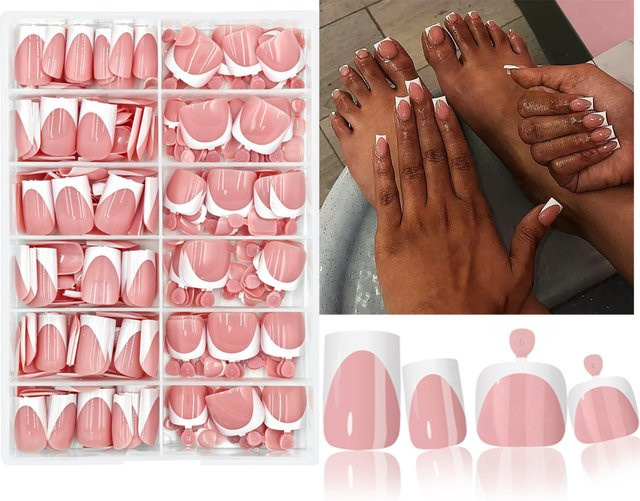 LXAWZH Nagelset, 312-teilig, hellbraun, glänzend, französische Spitze - Bild 1