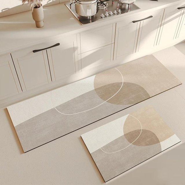 Karpetti Küchenteppich Beige mit Streifen, wasserdichte und rutschfeste Bodenmatte aus PVC, B/T: 45 x 120 cm - Bild 1