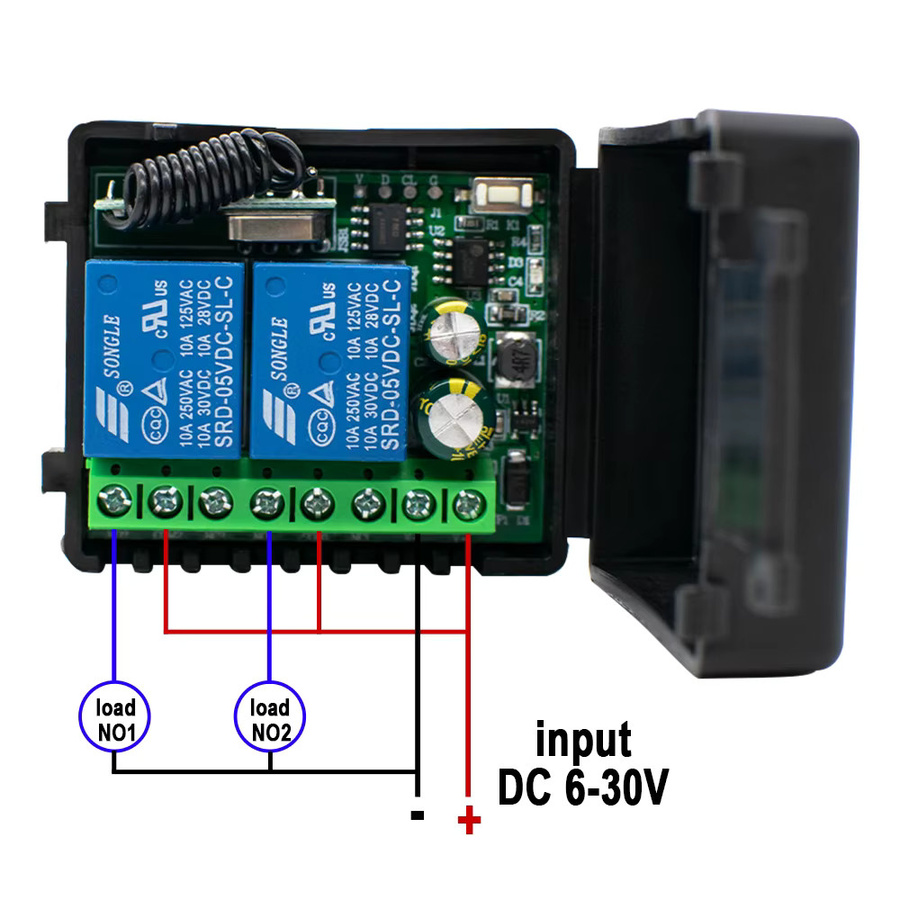 Scimagic-RC 2-Kanal 433MHz RF-Fernbedienung und DC 12V 220V Relaisempfänger in Schwarz für Garagentore, Licht und LED-Steuerung - Bild 3