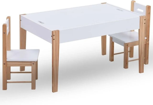 vidaXL 3-teilige Kinder-Sitzgruppe aus Holz mit Kreidetafel in Schwarz und Weiß - Bild 1