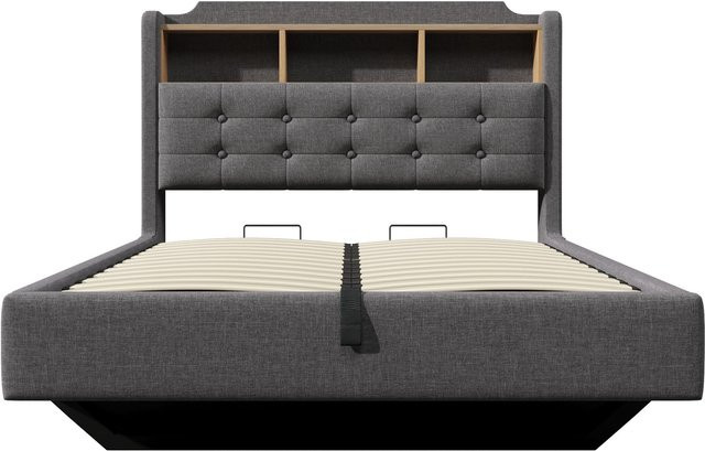 Modernes Polsterbett von WM Store DE in Grau mit LED-Unterbettbeleuchtung, USB-Ladeport und Lift-up-Funktion, H x B x T: 110 x 217 x 141 cm - Bild 1