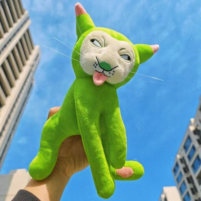 Yiran toy Lustige grüne Katze Plüschtier, mit beweglichem Skelett, 15cm - Bild 1