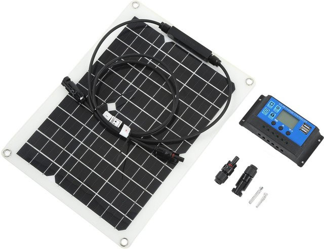 Fishine Solarpanel-Set mit Einkristall-Solarzellen und Controller, 30 W, 18 V Ausgang, Schwarz - Bild 1