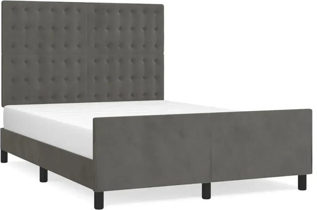 vidaXL Bettgestell mit Kopfteil aus Samt in Dunkelgrau B/T/H: 140 x 190 x 128 cm - Bild 1