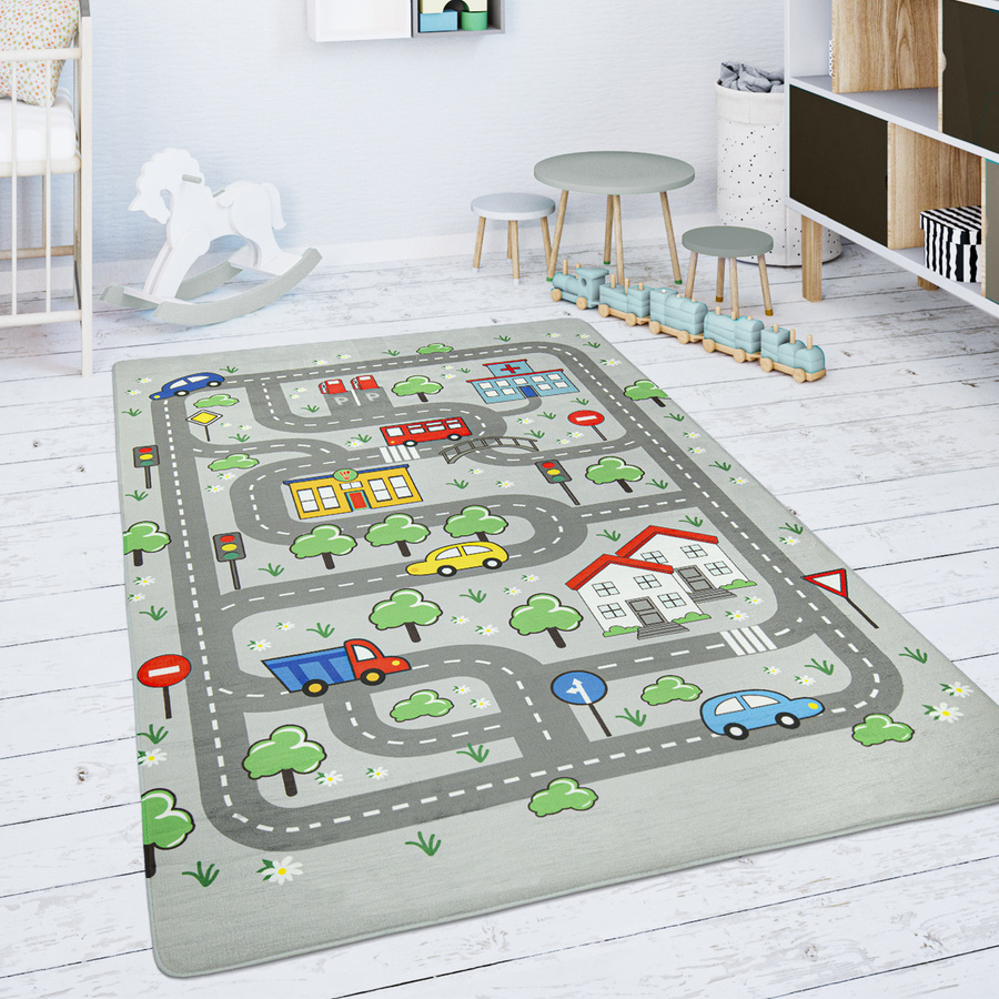 Waschbarer Kinderteppich Chiko in Grau und Grün, B/T: 155 x 230 cm - Bild 2