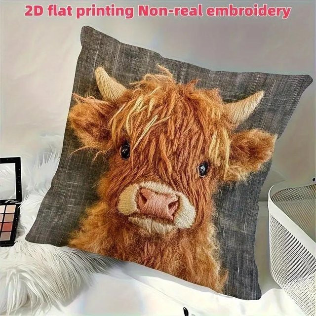 JMG Clothing Kuschelkissenbezug Hochlandrind mit Tierprint aus Plüsch, B/B: 45 x 45 cm, Grau/Braun - Bild 1