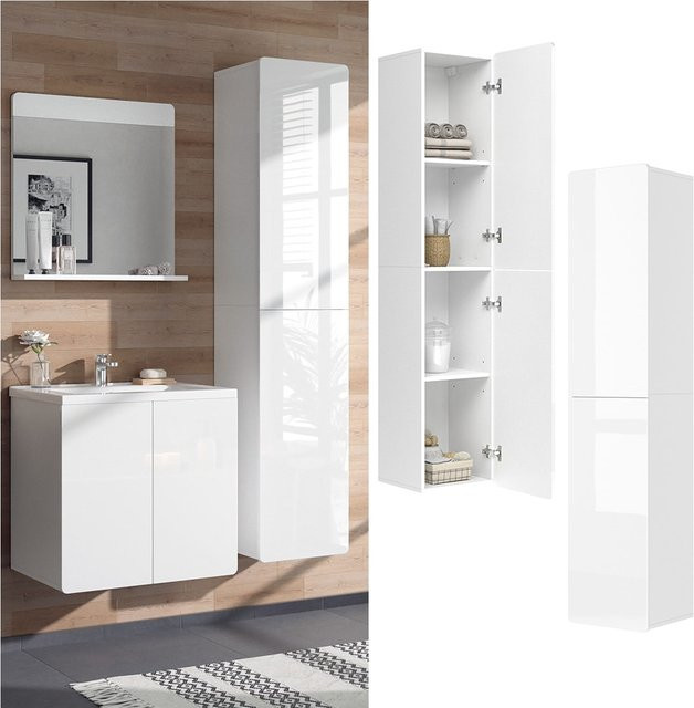 Vicco Badezimmerschrank Izan Hochschrank Weiß Hochglanz H x B x T: 180 x 40 x 40 cm - Bild 1
