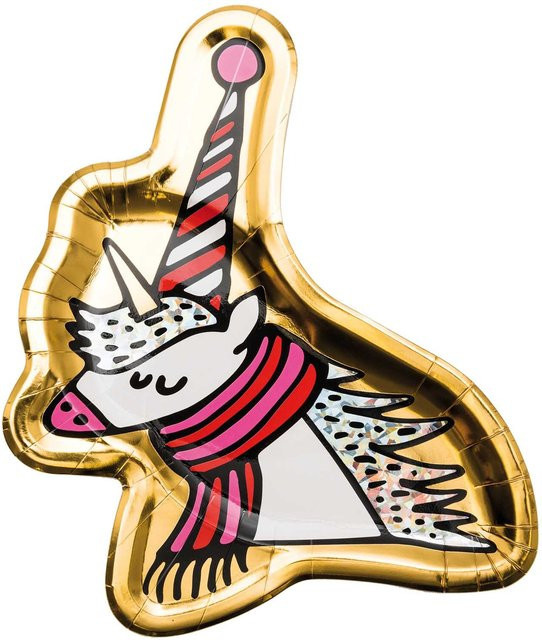 Rico Design Plätzchenteller Einhorn, 6 Stück, Gold, B/T: 27 x 22,5 cm - Bild 1