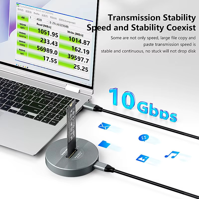 Blueendless Dual-Protokoll M.2 SSD-Gehäuse PCIe NVMe SSD-Dockingstation mit USB-C Typ C in Grau - Bild 3