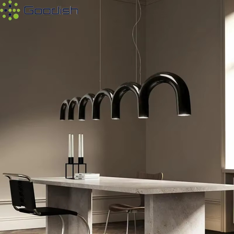 Memphis Nordic Moderne LED-Pendelleuchte in Schwarz und Bunt mit M-förmigem Bogen-Design aus Metall - Bild 1