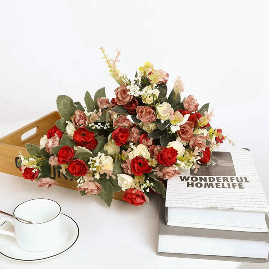 Künstliche Rosen in Lila als florale Tischdekoration aus Kunststoff für Hochzeit, Weihnachten oder Büro - Bild 2