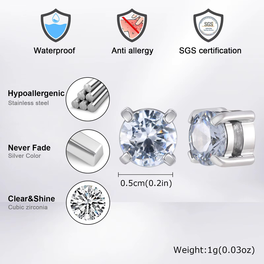 prjewel Ohrstecker Edelstahl, Zirkonia, Silber, Unisex - Bild 2