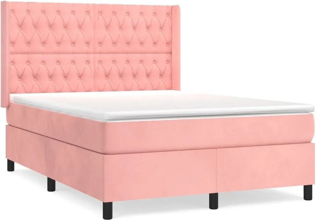 vidaXL Boxspringbett mit Matratze in Rosa aus Samt, B/T/H: 140 x 200 x 128 cm - Bild 1