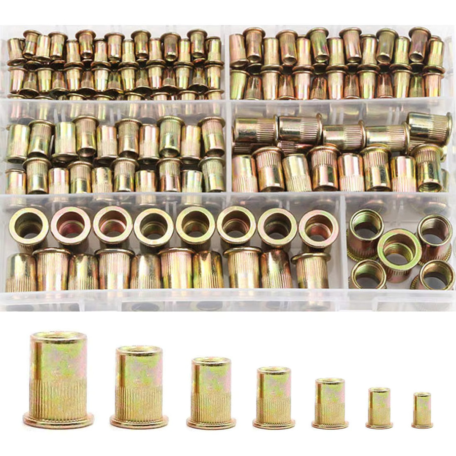 320-teiliges Nietmuttern-Set aus Stahl in Silber mit Flachkopf-Einsätzen und Gewindeeinsätzen der Größen M3-M12 - Bild 2
