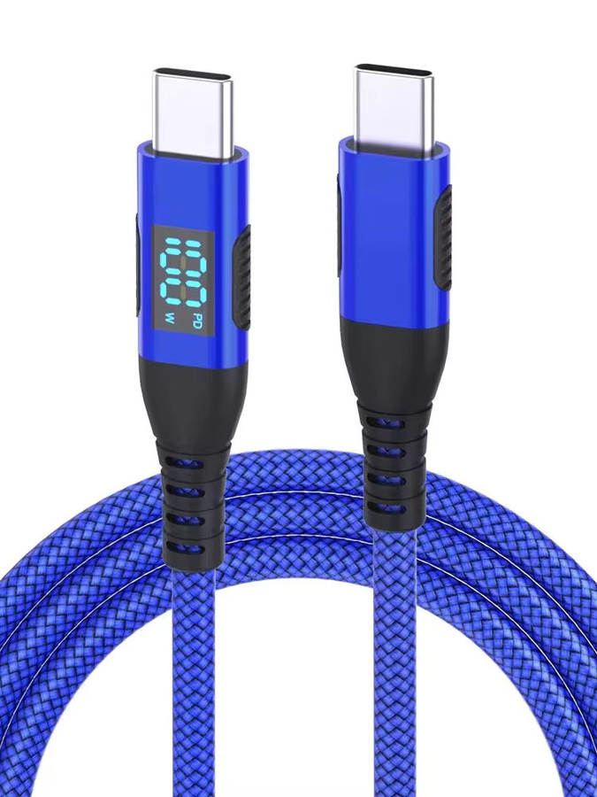 LAIHONEN USB-C auf Typ-C Kabel mit dynamischem LED-Display, 100 W, Blau, Hochgeschwindigkeits-Datenübertragung und langlebigem PVC-Nylon - Bild 7