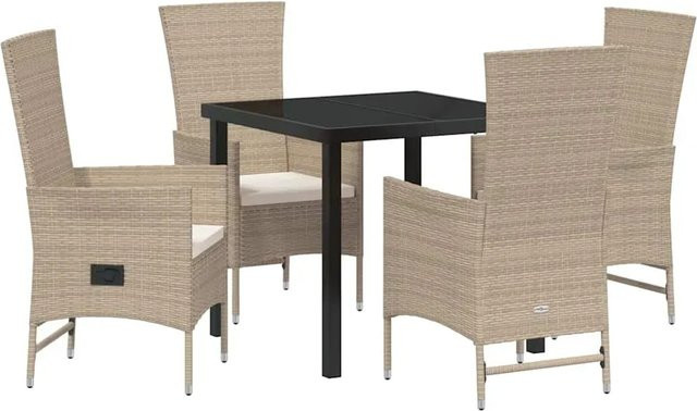 vidaXL Garten Essgruppe 5-teilig aus Poly-Rattan mit Kissen in Beige für Terrasse und Balkon - Bild 1