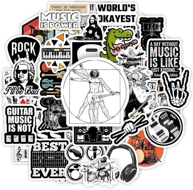 Binchi Outdoor Product Musikband Rock Roll Aufkleber mit Gitarre, Bass und Drum als wasserfeste Dekoration für Handys, Laptops und Gepäck in Multicolor - Bild 1