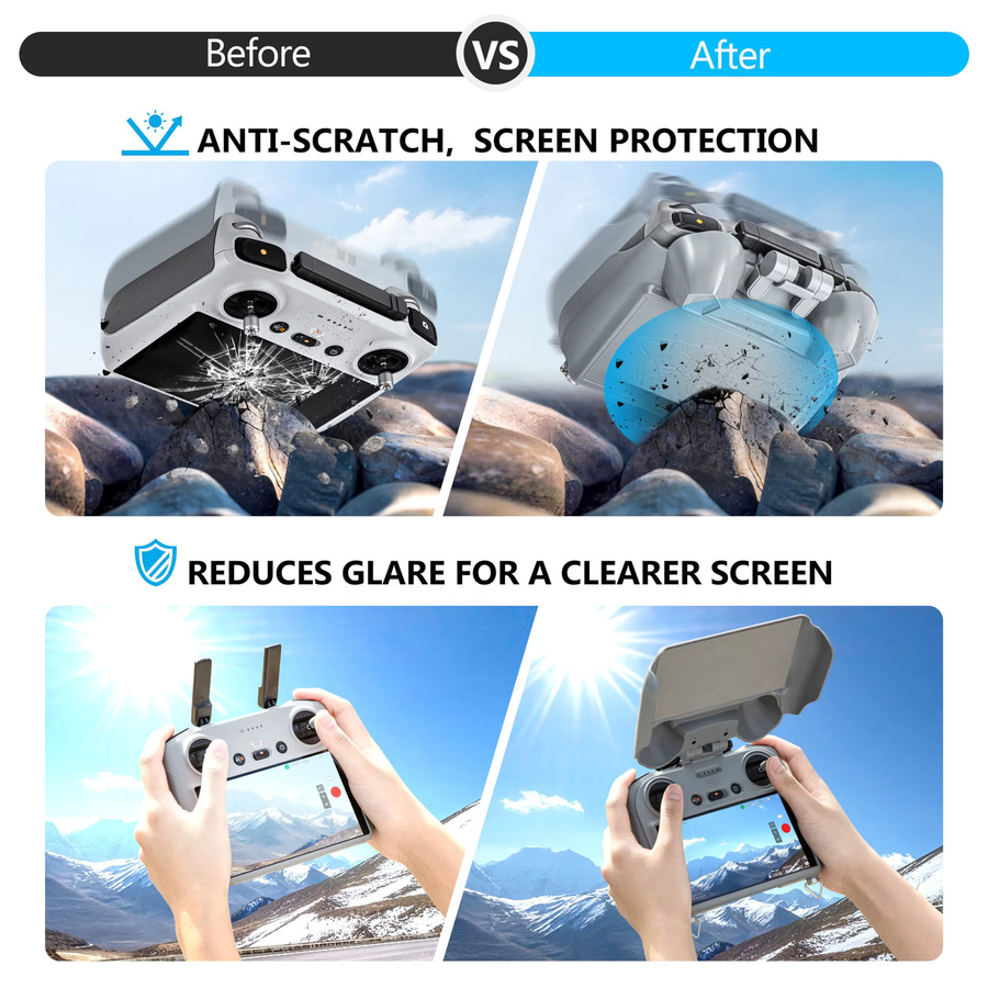 DJI 3-in-1 Sonnenschutz-Set für DJI RC 2 Controller inklusive Sonnenhaube, Joysticks-Schutz und Displayschutzfolie für DJI Mini 4 Pro und DJI Air 3S in Schwarz und Grau - Bild 2