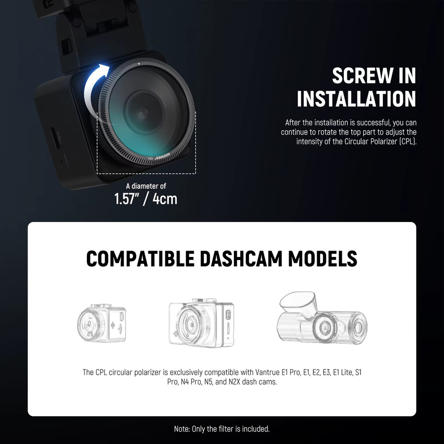 NEEWER 40mm CPL-Filter ultraflacher zirkularer Polarisationsfilter für Vantrue N4 Pro N5 E1Pro E1 E2 E3 E1Lite S1 Pro N2X Dashcam in Transparent/Blau - Bild 3