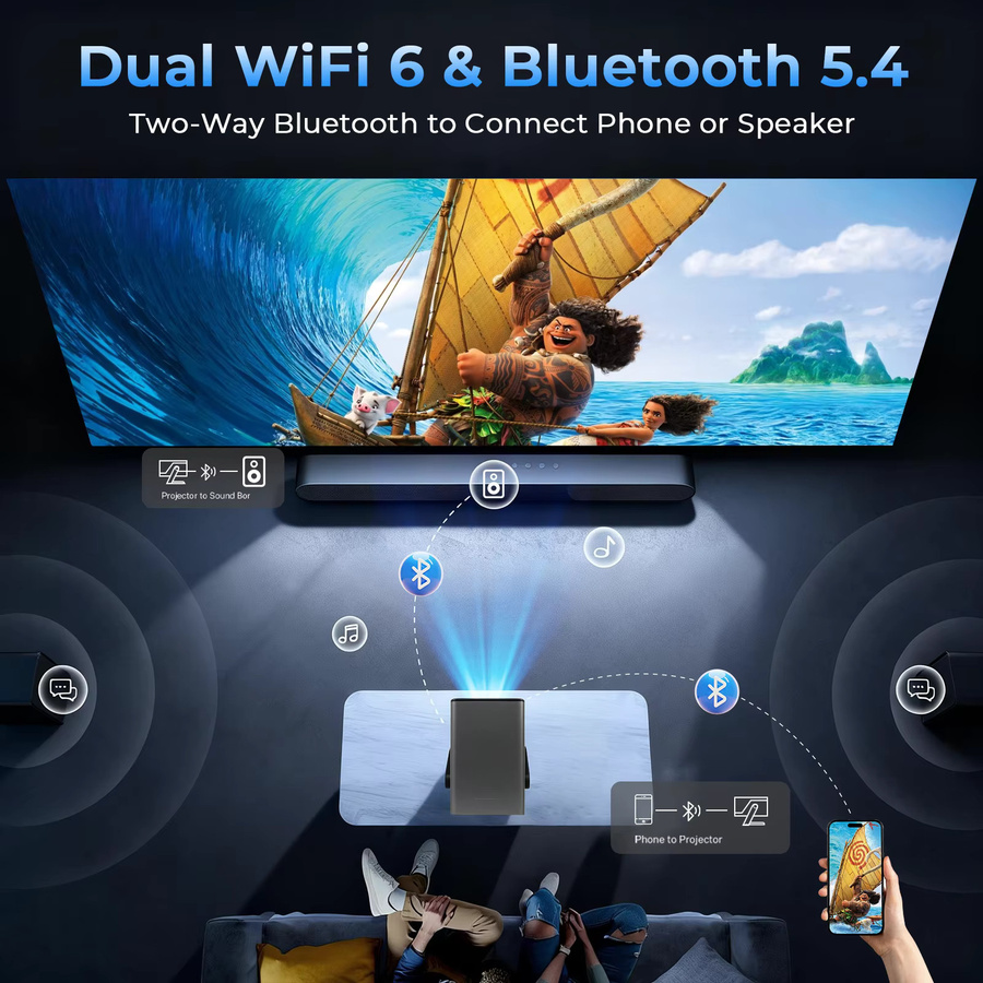 Lyncast X7 Heimkino-Projektor mit Android 14, 8K-Unterstützung, Autofokus, 2000 ANSI, WiFi6 und Bluetooth 5.4, Schwarz - Bild 5