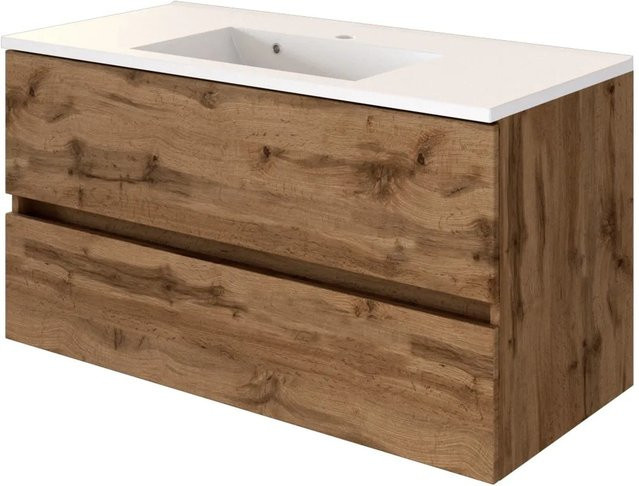 Held Möbel Einzelwaschtisch Verona 100 cm Eiche Natur mit Mineralguss und Softclose - Bild 1