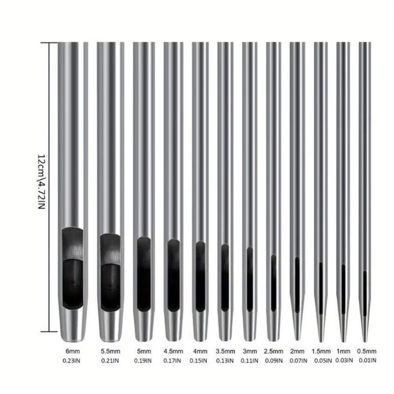 12er Set Runde Lederstanzen aus Metall in Silber für DIY Lochungen von 0,5 bis 6 mm - Bild 3