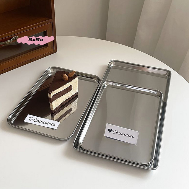 YOWEI S-Nordic Edelstahl Aufbewahrungsschale in Silber, rechteckiges Serviertablett für Kaffeehaus, Snacks und Kuchen - Bild 1
