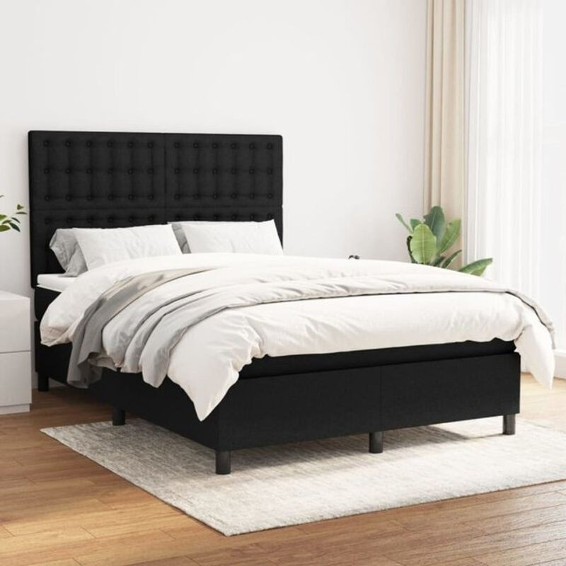 vidaxl Boxspringbett mit Matratze in Schwarz aus Stoff, B/T/H: 140 x 200 cm - Bild 1
