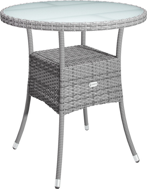 CASARIA Polyrattan Tisch rund in Grau mit Milchglas-Sicherheitsglas für Garten und Terrasse Durchmesser: 60 cm, Höhe: 74 cm - Bild 1