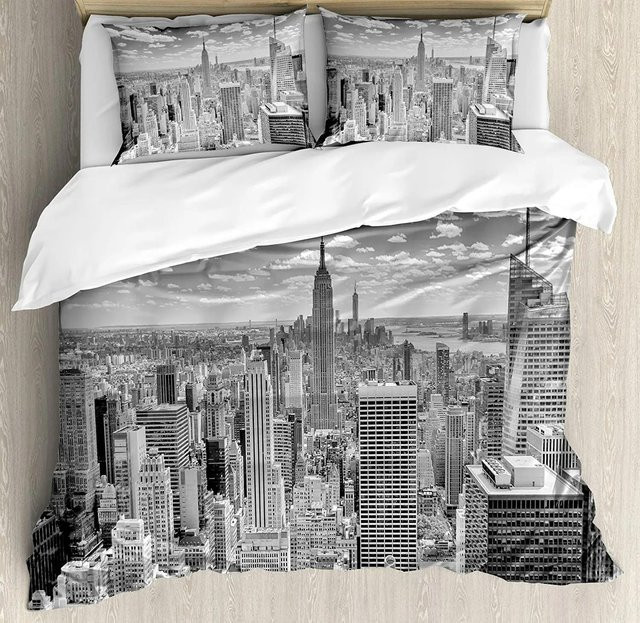 Bettwäsche-Set New York NYC Manhattan Reflexionen von JMG Household Supplies in Schwarz, bestehend aus Bettbezug und Kissenbezügen aus Mikrofaser, Breite: 245 cm, Höhe: 210 cm - Bild 1