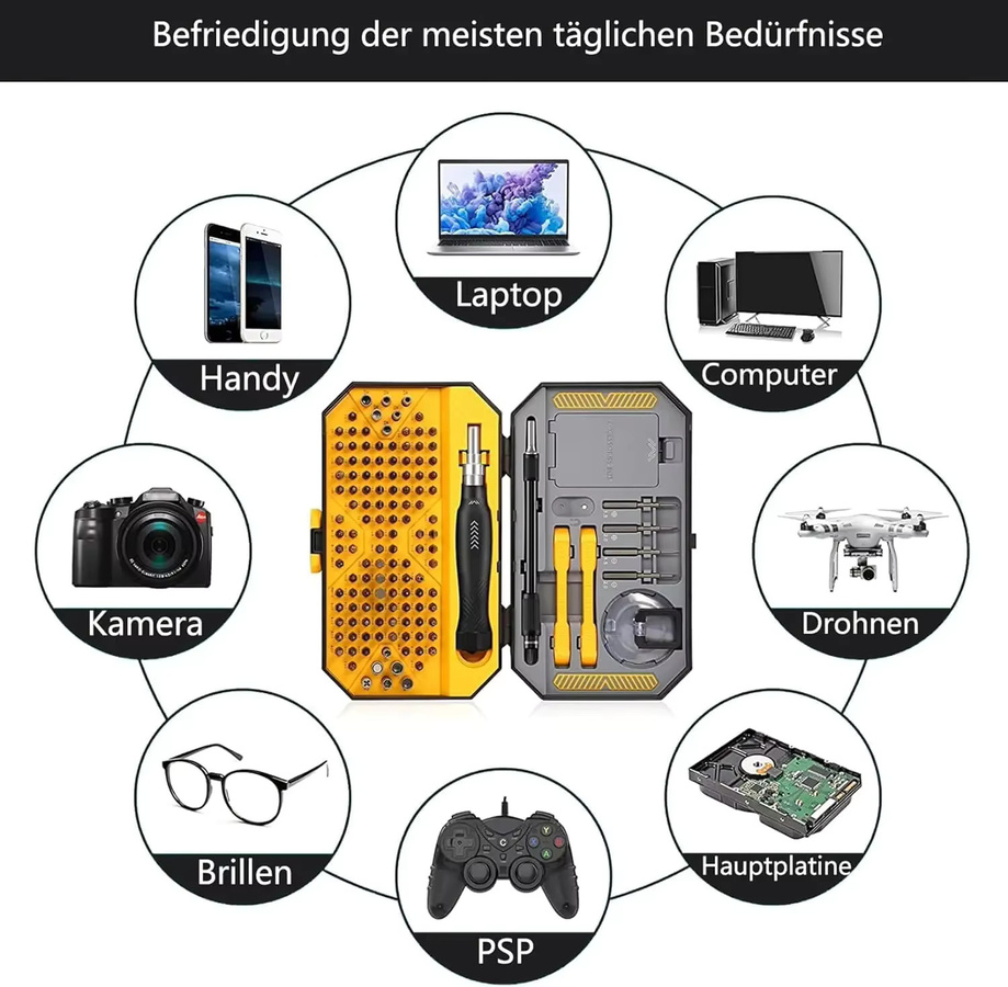 JM-8183 145-in-1 Präzisions-Schraubendreher-Set in Schwarz mit magnetischen CR-V-Bits für iPhone, PC und professionelle Reparaturen - Bild 3