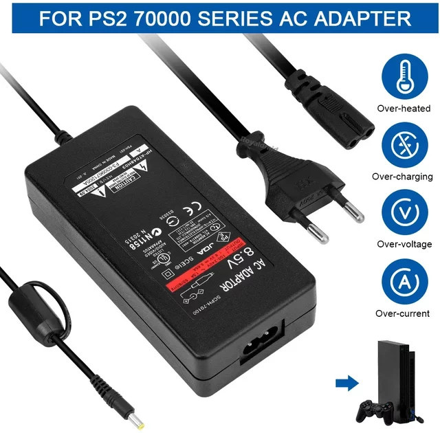 Sony Netzteil für PlayStation 2 Slim 70000 Konsole, Ersatz-AC-Adapter Ladekabel in Schwarz, 8,5V DC - Bild 1