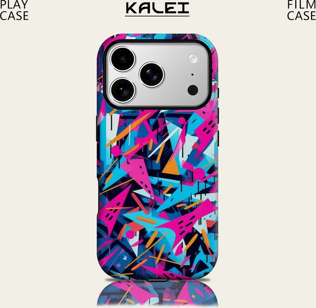 Potdemiel Magnetische Handyhülle mit rosa-blauem Geometrie-Design für iPhone 17 16 15 14 13 Pro Max Plus, robuste Doppel-Schicht-Schutzhülle, Mehrfarbig - Bild 1