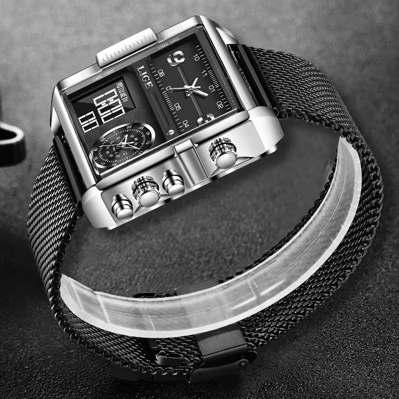 LIGE Armbanduhr, Chronograph, Quarz, Edelstahl, Schwarz, Herren - Bild 2