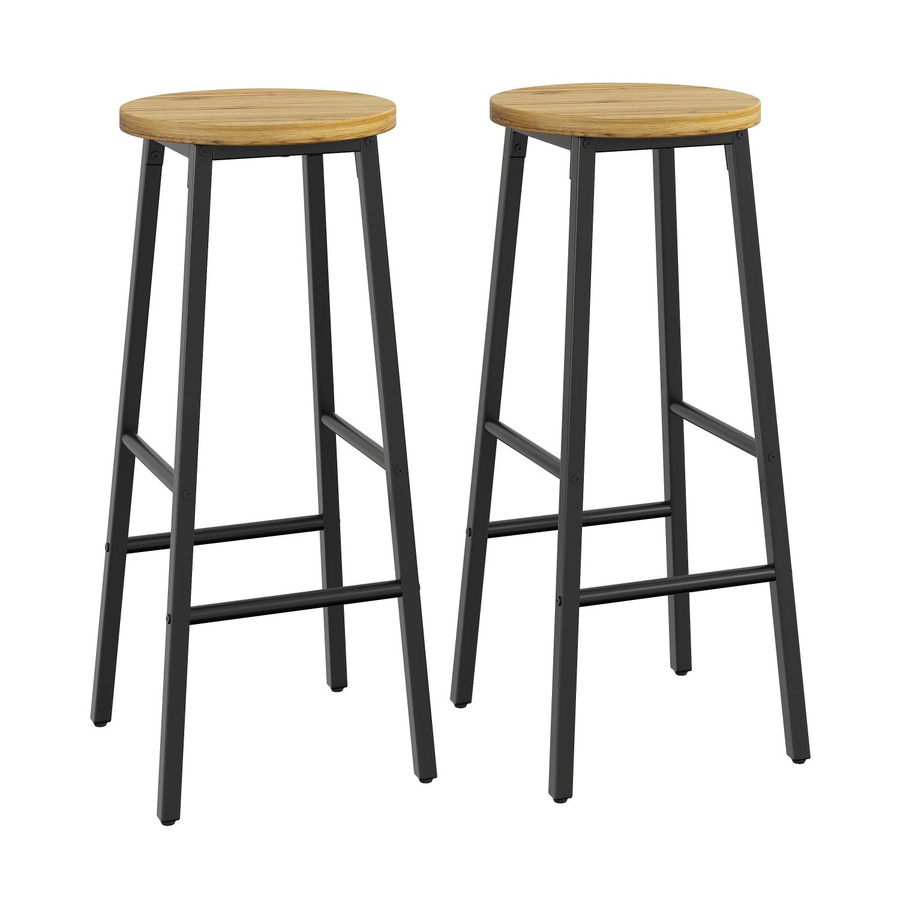 Merax Barhocker 2er Set in Schwarz und Braun mit Holzoptik und Metallgestell, Höhe: 70 cm - Bild 2