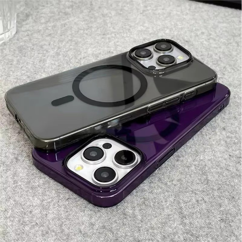 Original Ultra Dünne Transparente MagSafe Schutzhülle für Apple iPhone 17 16 15 14 13 Pro Max mit Magnetischem Kabellosem Laden in Transparent und Purple - Bild 2