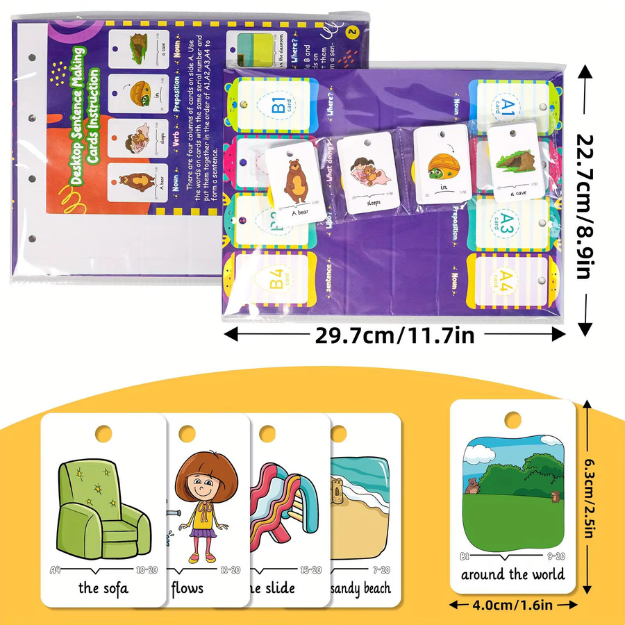 YTYIN Flip-Chart Übungen zur Satzherstellung als pädagogisches Lernwerkzeug für Sprachtherapie und Vokabelbau, Mehrfarbig - Bild 2